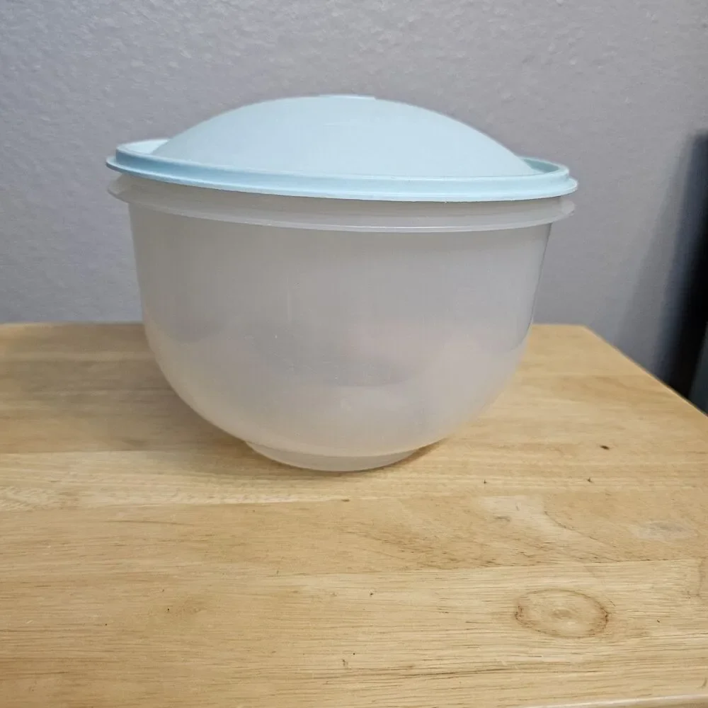 Tupperware Lettuce Keeper Bowl Turquoise Lid, Clear Vintage Storage Container